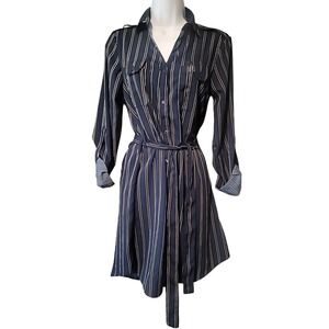EUC Live 4 Truth Shirt Dress Long Roll Sleeve Blue White Stripe Size Sm W/ Belt